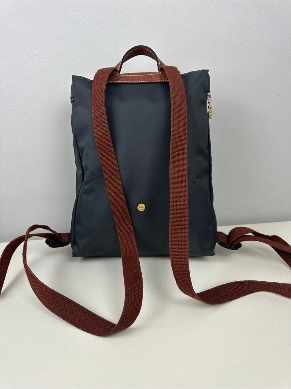 Longchamp Le Pliage Large Nylon Backpack in Storm Grey/Brown